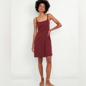 Old Navy Women’s Linen Fit & Flare Cami Mini Dress Maroon Burgundy Size M